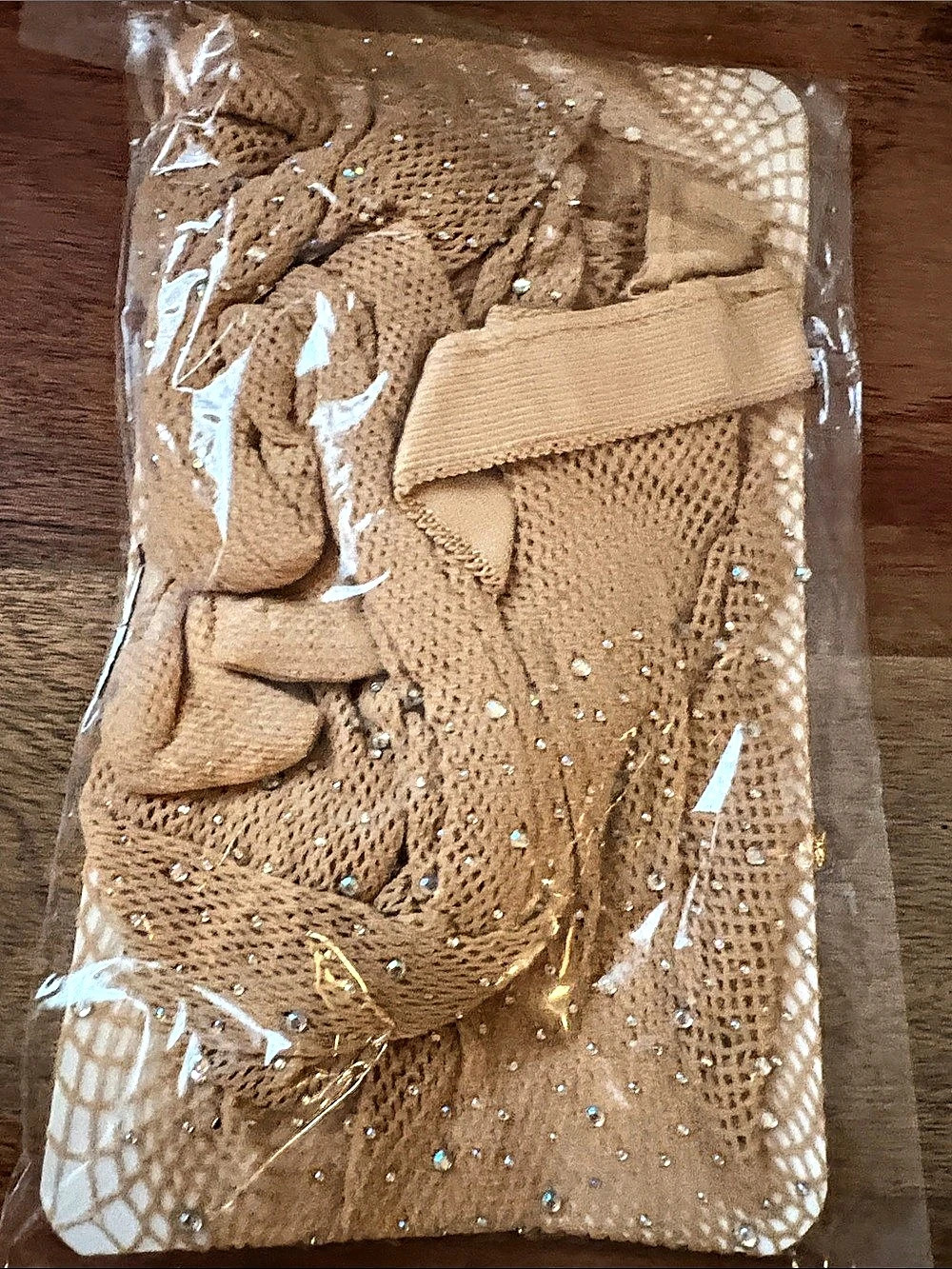 Embellished Geometric Pantyhose in Beige NWT